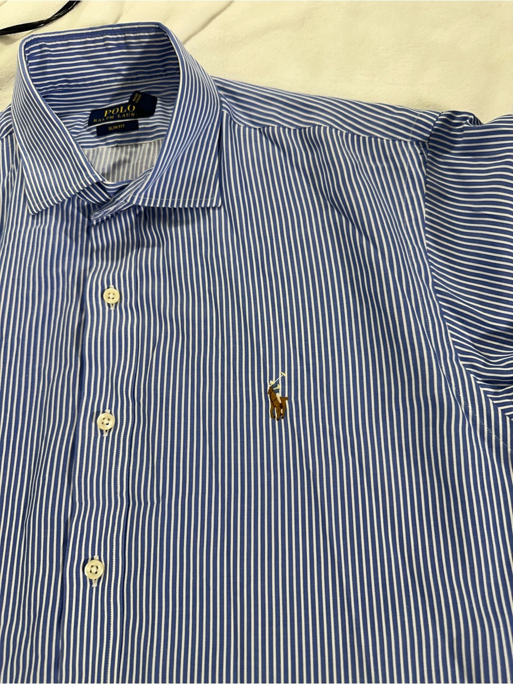 Polo by Ralph Lauren Slim Fit Blue Striped Menβs Dress Shirt size 16.5